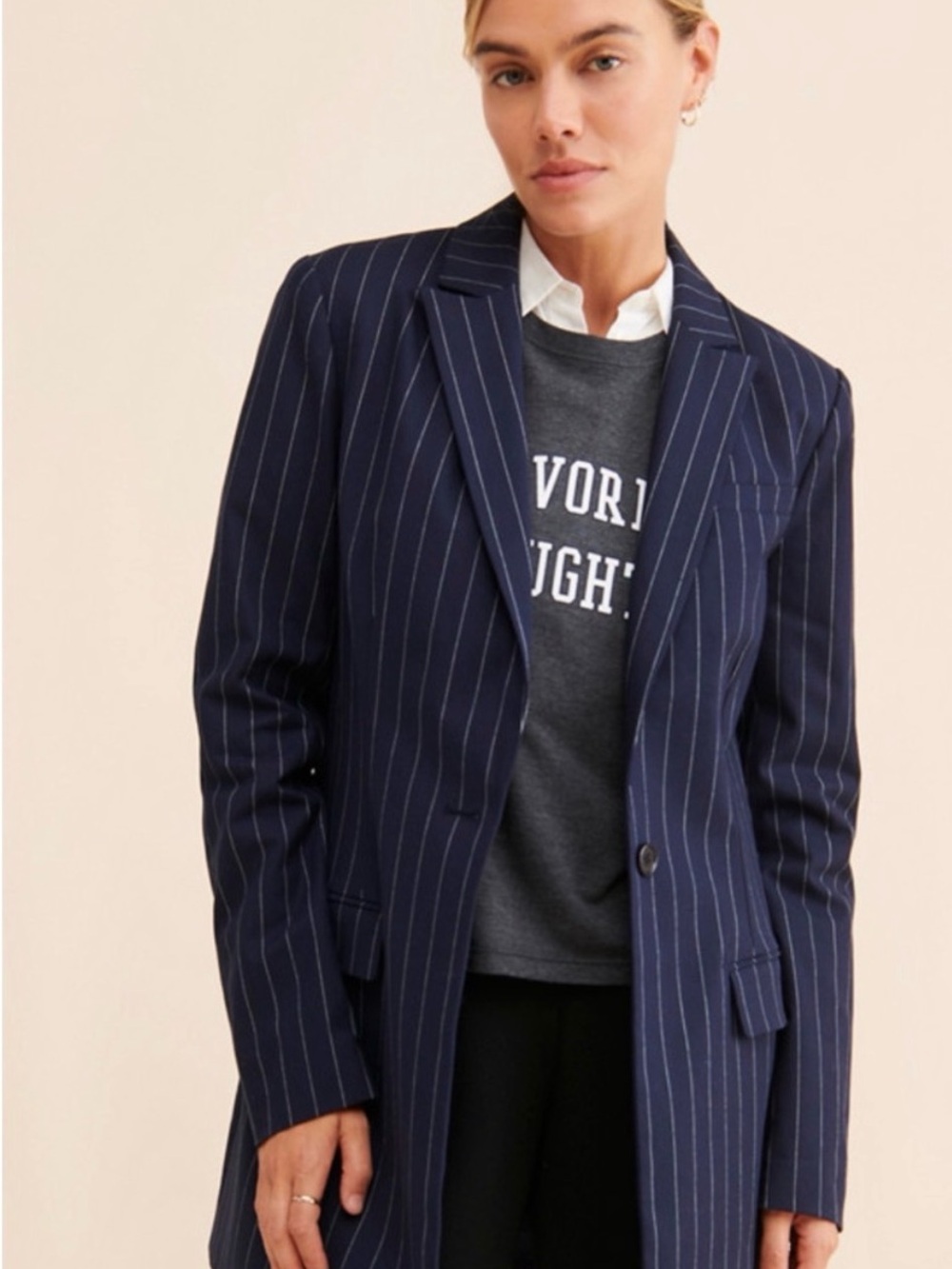 Favorite Daughter Navy Pinstripe Long Blazer
